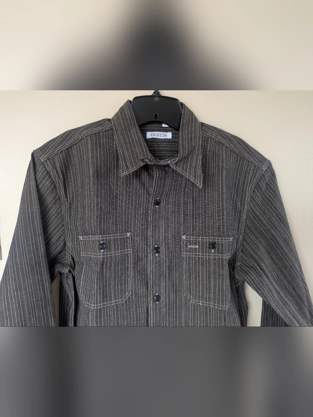 Gustin #8 Japan Wabisabi Workshirt, Brown/Gray & White Striped (SIZE LARGE SLIM) - Picture 4 of 15